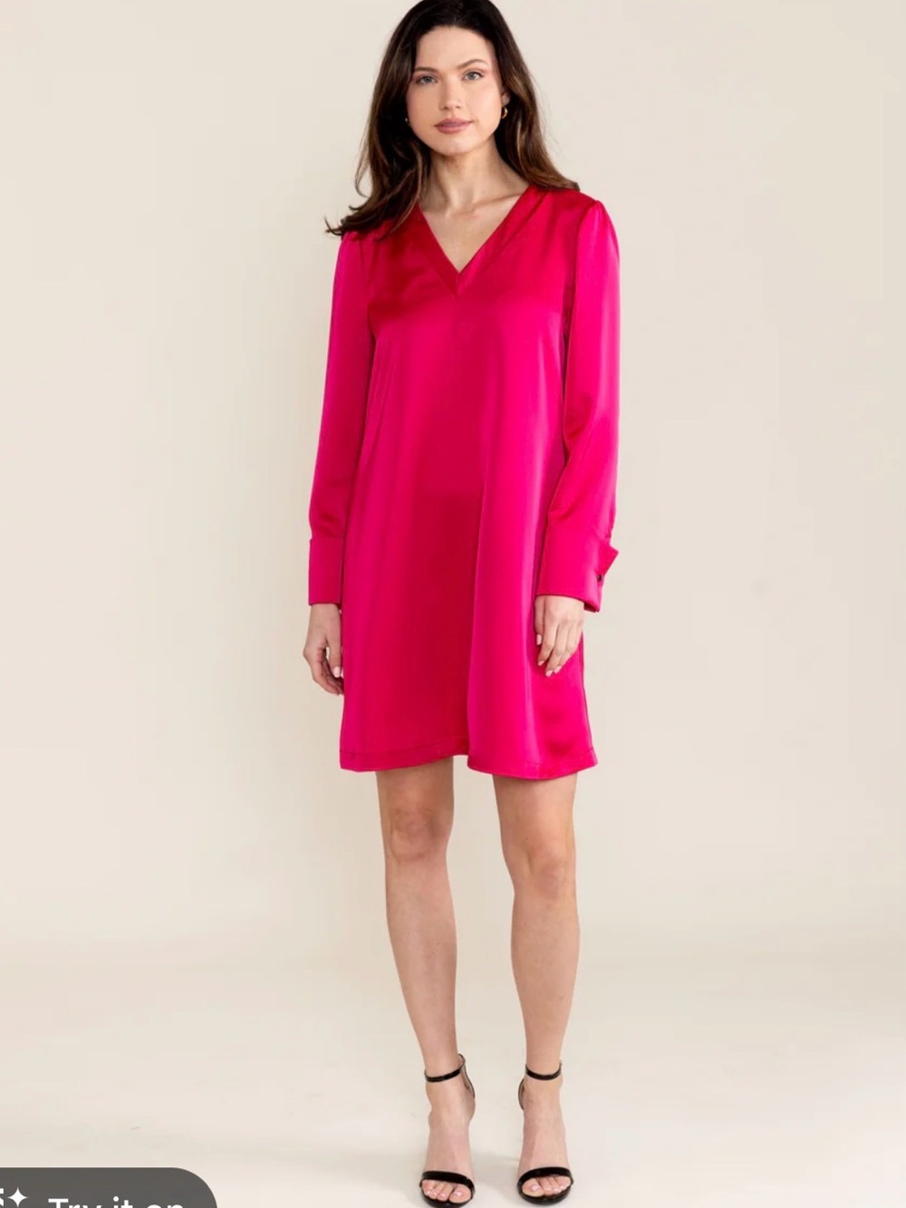 Sedge Alden dress Pink satin V-Neck Long Sleeve Shift Dress